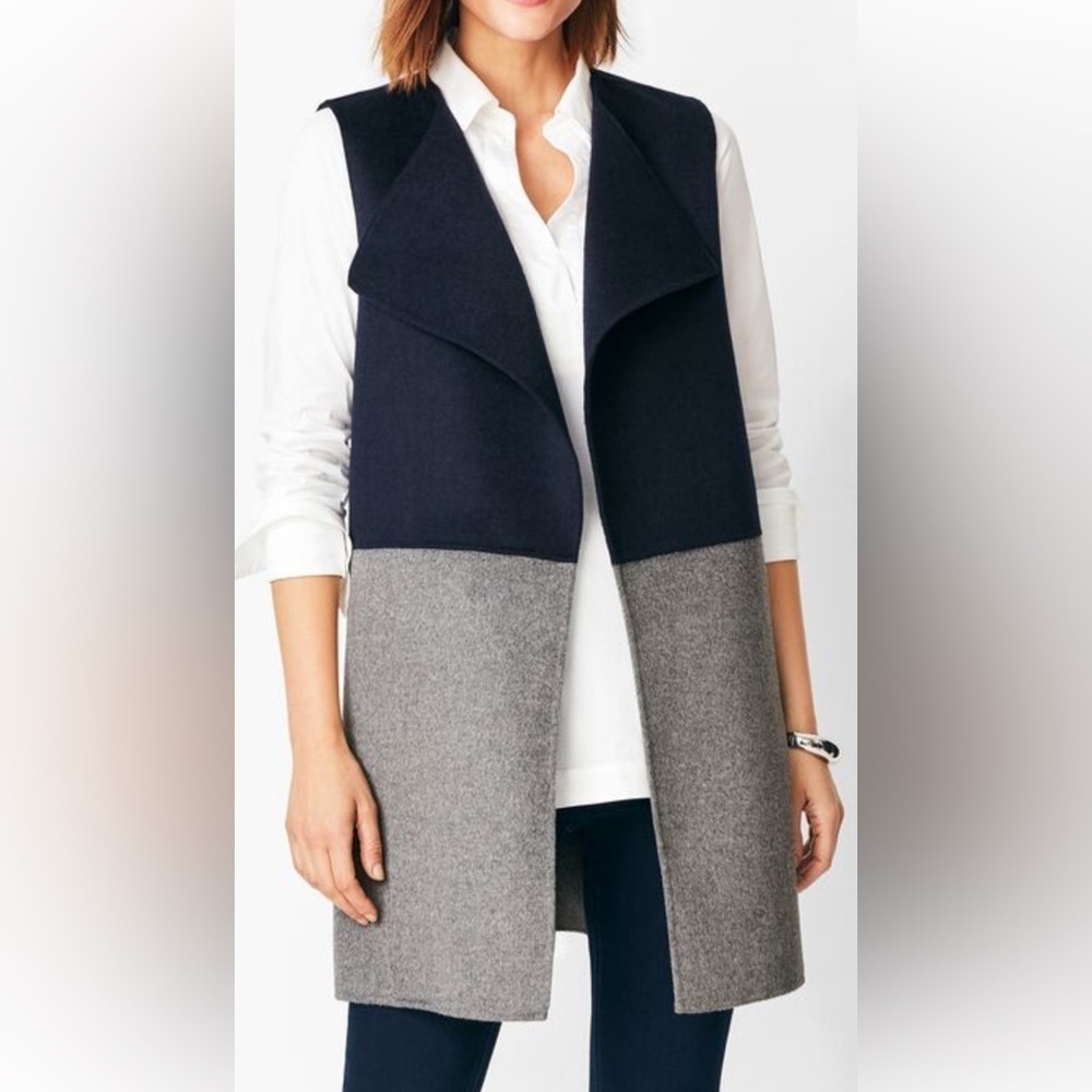 Talbots Deep Blue/Gray Wool Blend Vest Size Medium L-12